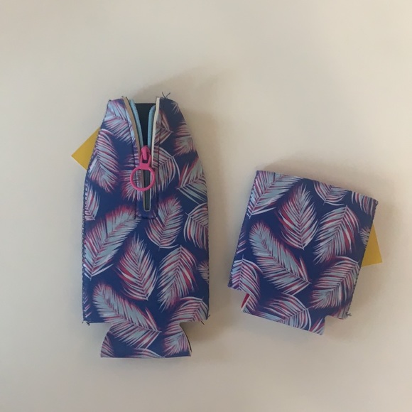 NWT Tan Striped Beach Woven Tote with Set of Beer Cozy - Picture 8 of 9